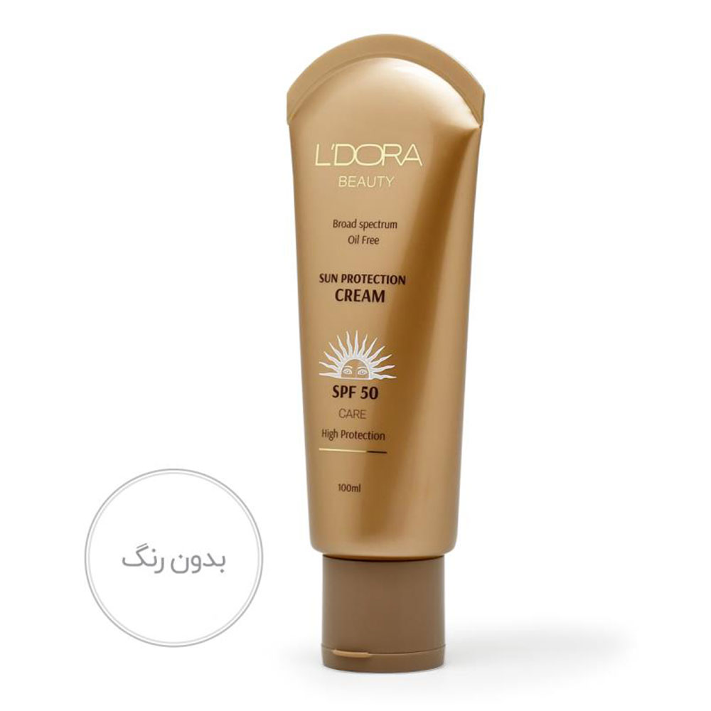 کرم ضدآفتاب بدون رنگ و فاقد چربی SPF50 و 100ml لدورا